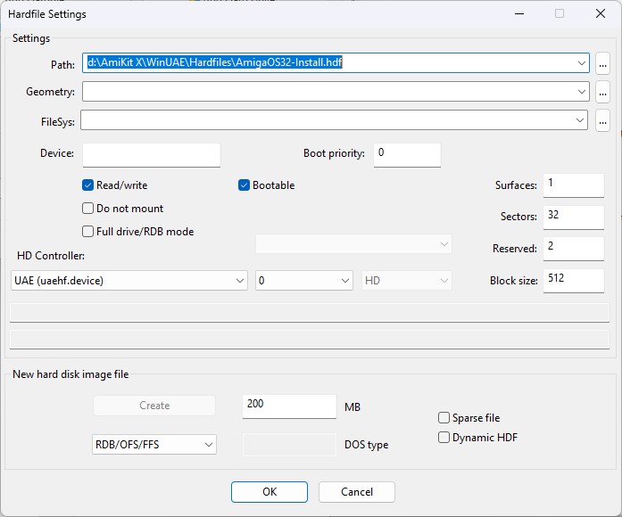 Create 200MB Hardfile