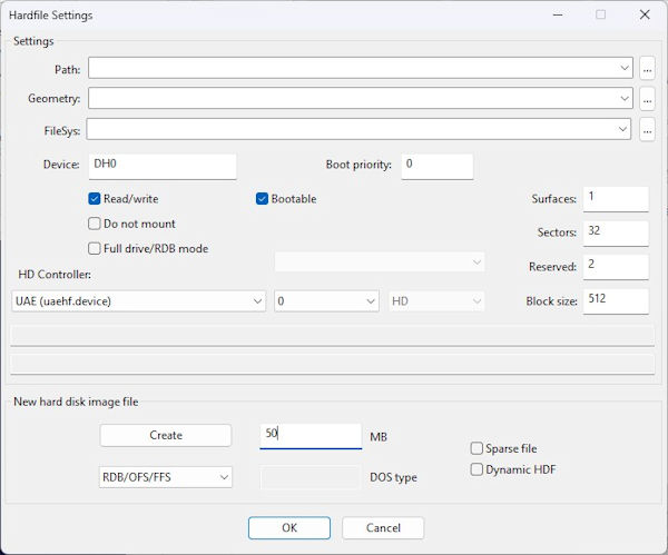 Create a 50MB hard drive.