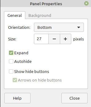 Panel properties
