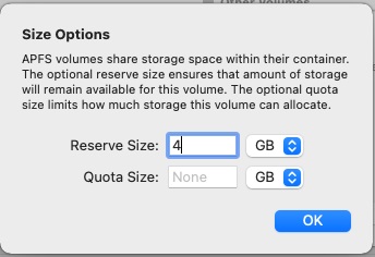 Volume size options