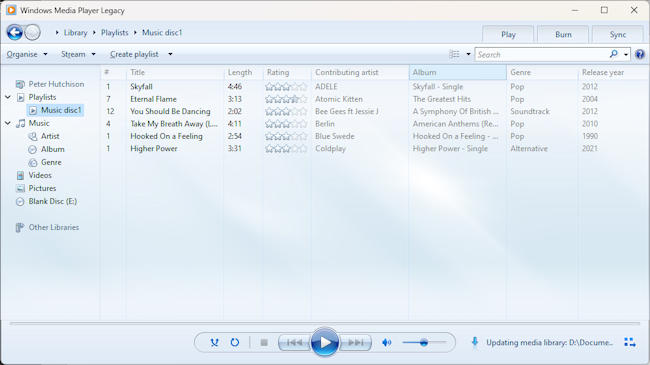 Windows media Player burn