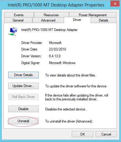 uninstall driver