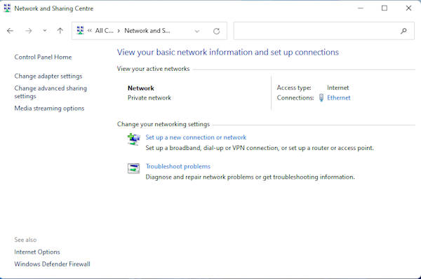 Network information and setup connections
